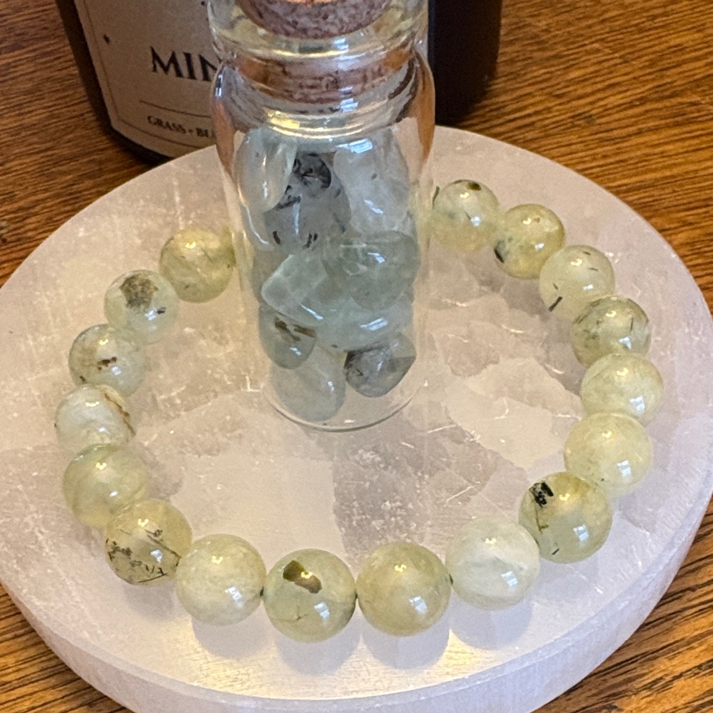 Prehnite 10mm & Bottle Of Stones